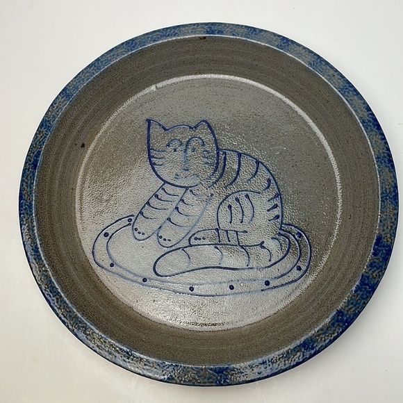 Vintage 1990 Eldreth Cat Pie Salt Glazed Pottery Plate Dish - Picture 10 of 11